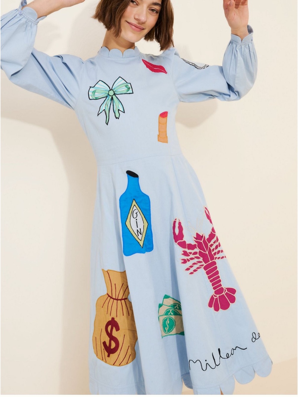 STELLA NOVA Handcrafted Embroidered Circus Midi Dress size XS